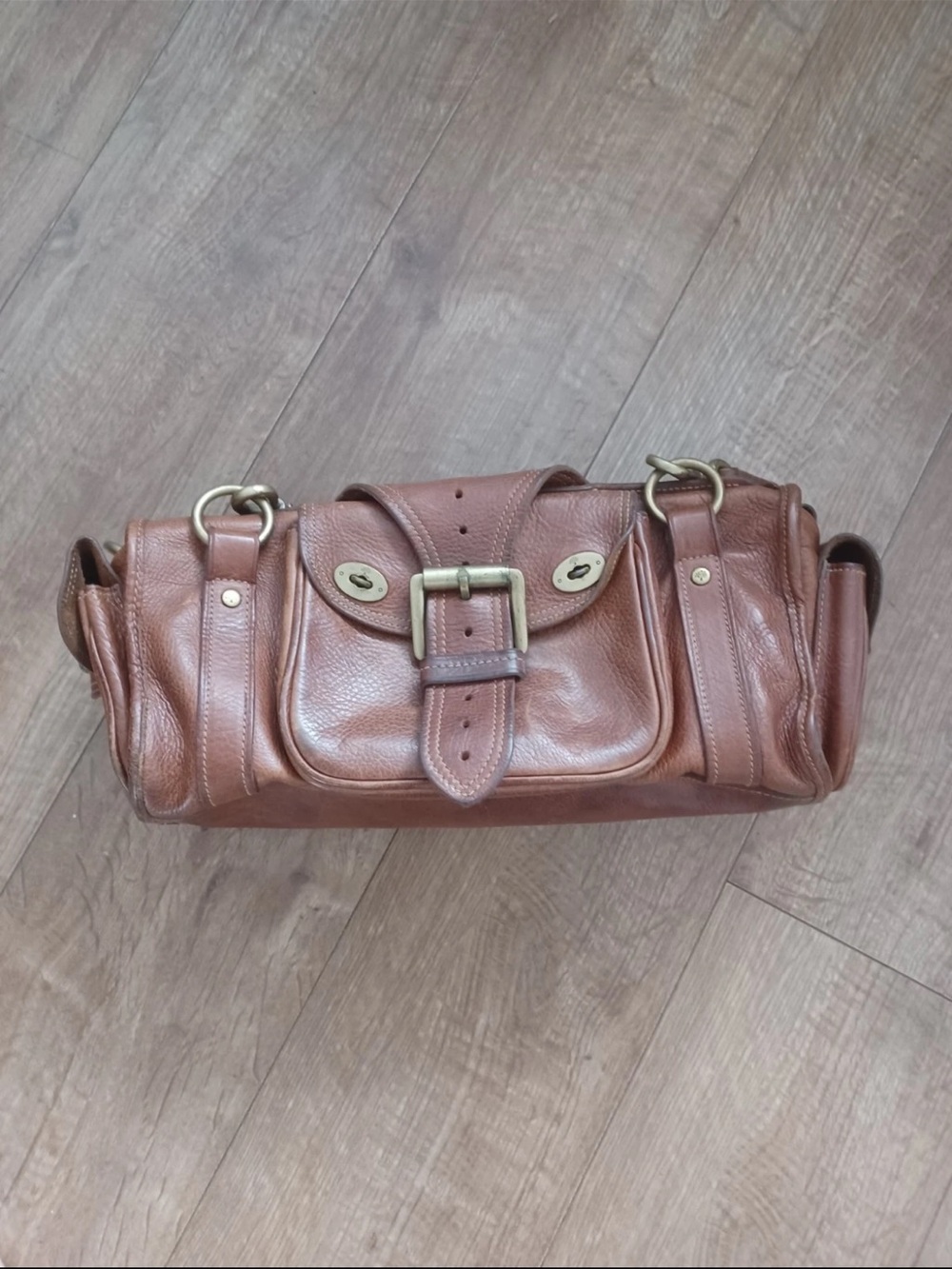 Mulberry Brown Leather Shoulder Satchel with Brass Hardware